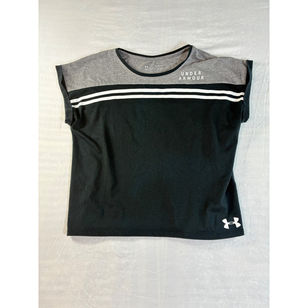 Under Armour Womens XS HeatGear Colorblock Striped Loose Fit Short Sleeve Top